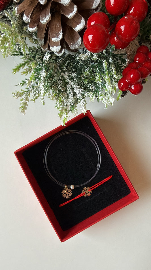 Bratara cu snur rosu si fulg din Aur 14k