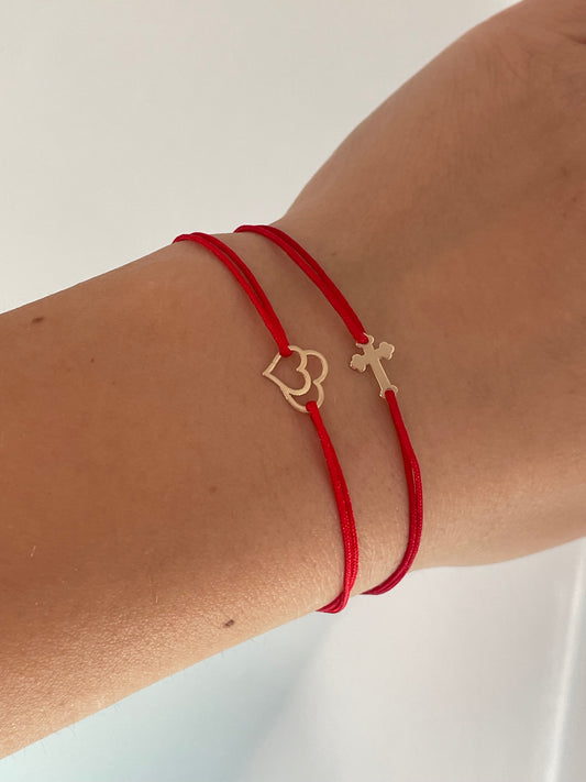 Bratara cu snur si cruciulita de aur 14k