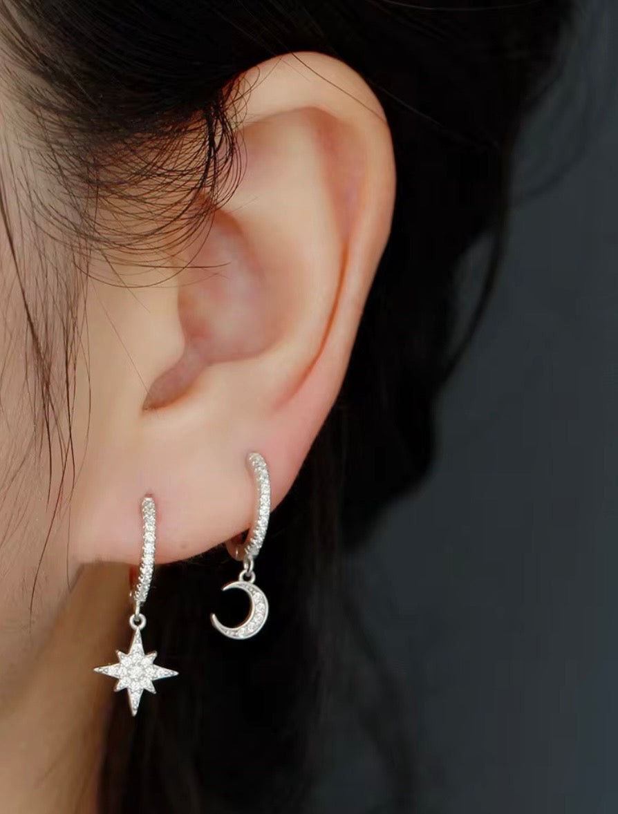 Cercei rotunzi Moon and Star din Argint 925