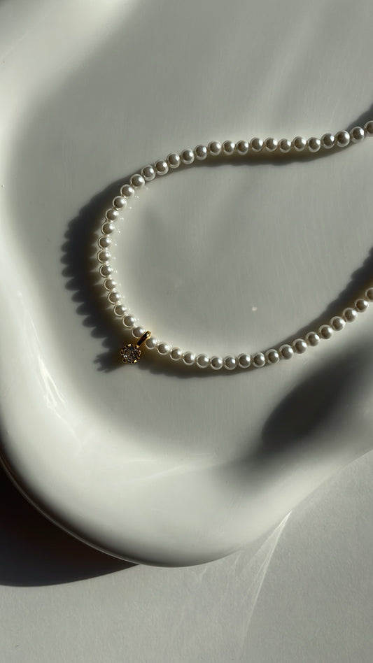 Colier cu perle si charm din Argint 925 cu piatră zirconiu