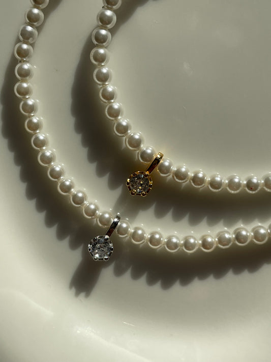 Colier cu perle si charm din Argint 925 cu piatră zirconiu