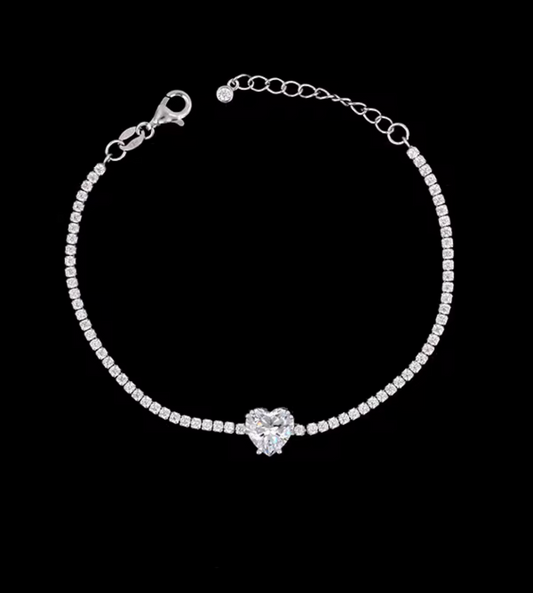 Bratara Tennis din argint 925 cu inima si cristale