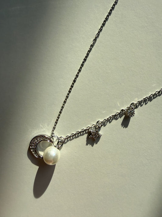 Colier cu stea, semiluna si perla din Argint 925