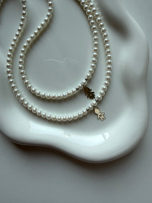 Colier cu perle si pandantiv fetita sau baiat cu inimioară din Argint 925