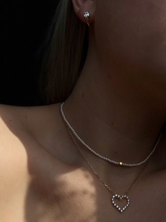 Colier cu perle si pandativ inimioara din Argint 925