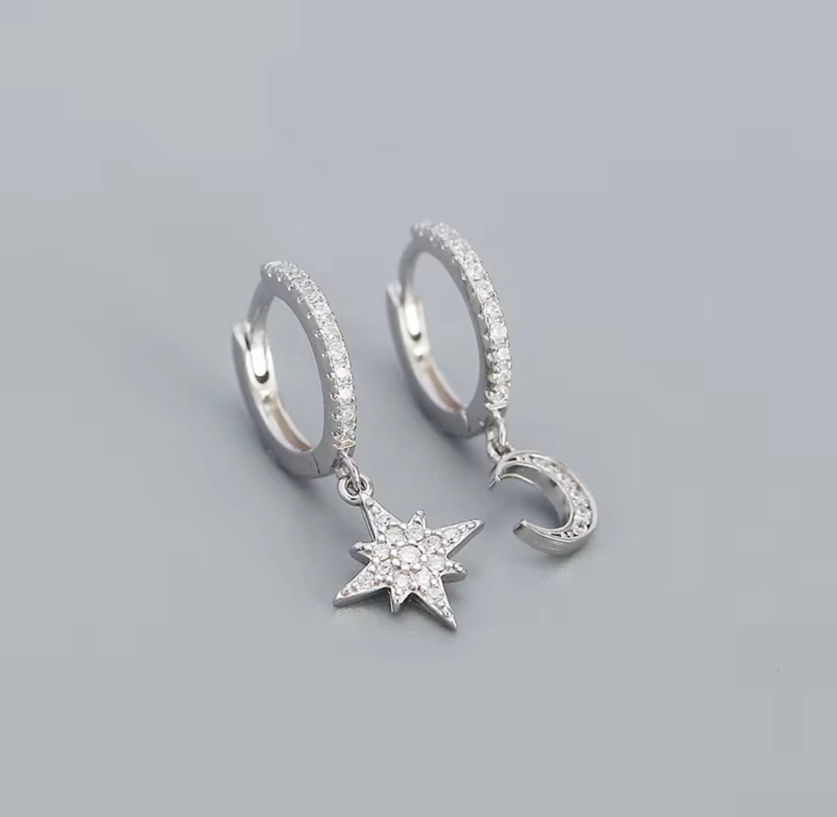 Cercei rotunzi Moon and Star din Argint 925