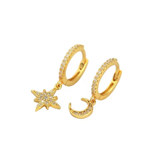 Cercei rotunzi Moon and Star din Argint 925